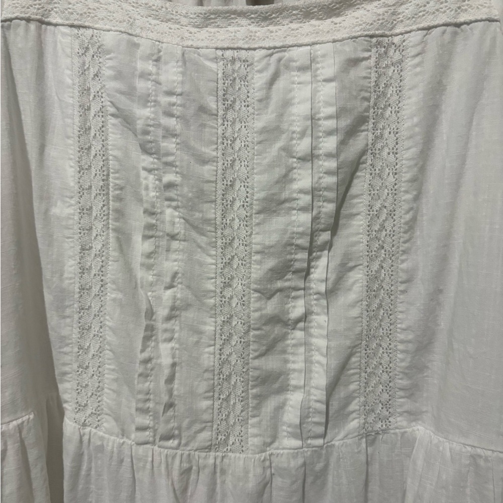LOFT White Square-Neck Puff Sleeve Lace Babydoll Boho 100% Cotton Top Size M - Picture 5 of 8
